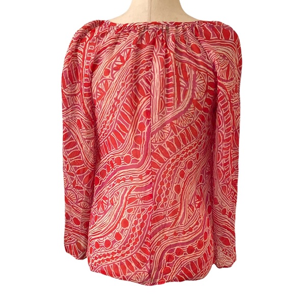 Trina Turk Silk Pink Red Tunic Blouse w/ Keyhole Opening - S - Picture 8 of 13